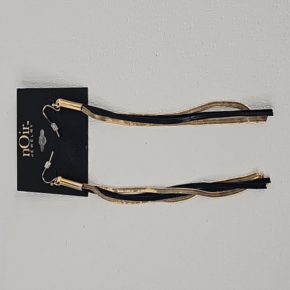 Noir Gold & Black Fringe Dangling Drop Earrings - Picture 11 of 11